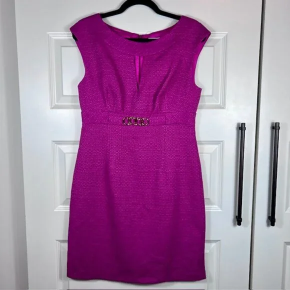 Trina Turk Women's Pink/Purple Jacquard Designer Luxury Sheath Dress Medium - Picture 2 of 9